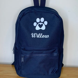 Personalised Dog Backpack Pet Backpack Dog Rucksack Puppy Gift Pet Storage Doggy Backpack Custom Dog Bag Pet Gift Dog Bag Navy Paw Design