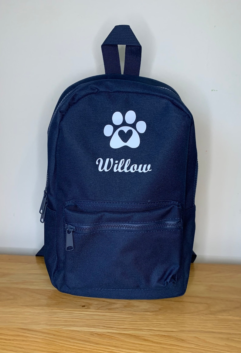 Personalised Dog Backpack Pet Backpack Dog Rucksack Puppy Gift Pet Storage Doggy Backpack Custom Dog Bag Pet Gift Dog Bag Navy Paw Design