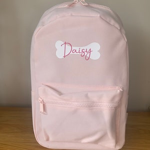 Personalised Dog Backpack Pet Backpack Dog Rucksack Puppy Gift Pet Storage Doggy Backpack Custom Dog Bag Pet Gift Dog Bag Pink Bone Design