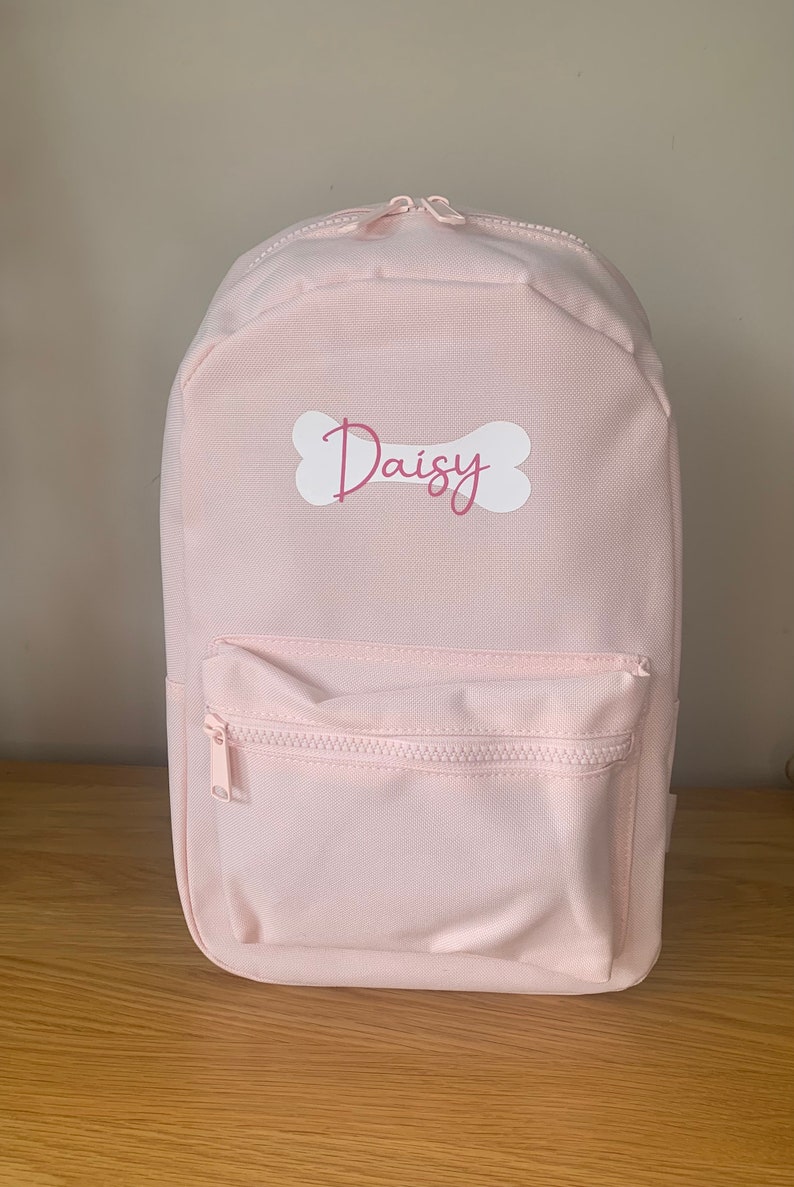 Personalised Dog Backpack Pet Backpack Dog Rucksack Puppy Gift Pet Storage Doggy Backpack Custom Dog Bag Pet Gift Dog Bag Pink Bone Design