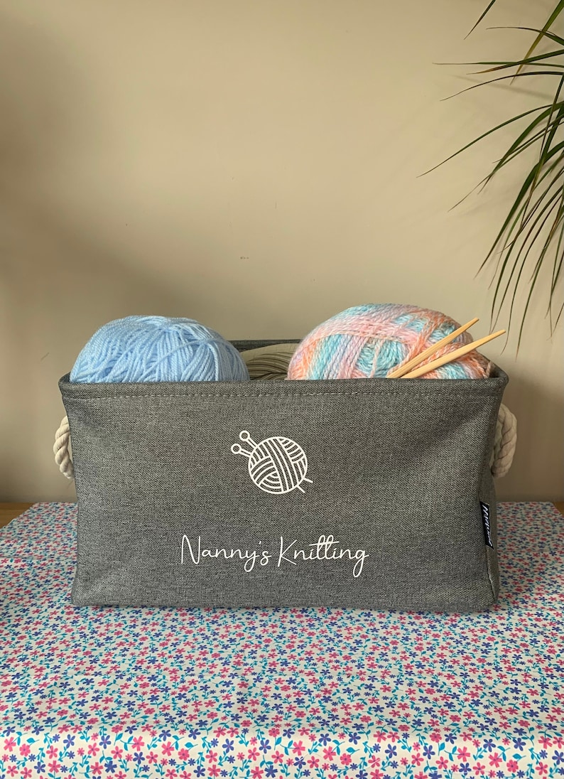 Nanny's Knitting Knitting Basket Personalised Knitting Basket Knitting Bag Mum's Knitting Basket Crochet Basket Knitting Gift Canvas Rectangular