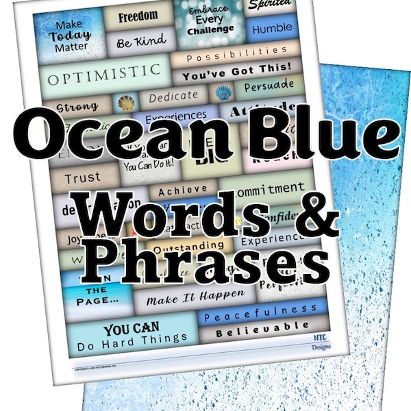 Ocean Blue Words & Phrases, Over 40 Tags for your junk journal scrapbook ~ Positive/Motivational ~ Instant Printables Digital Downloads