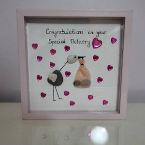 Newborn baby pebble art picture frame - baby's babyshower gift