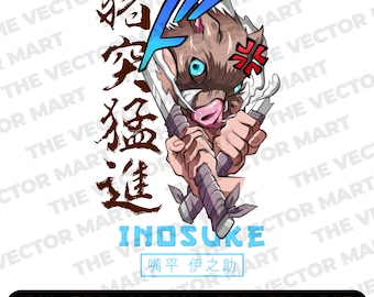 Desenho vetorial de anime Inosuke | Arte do mangá da máscara demoníaca (download digital)