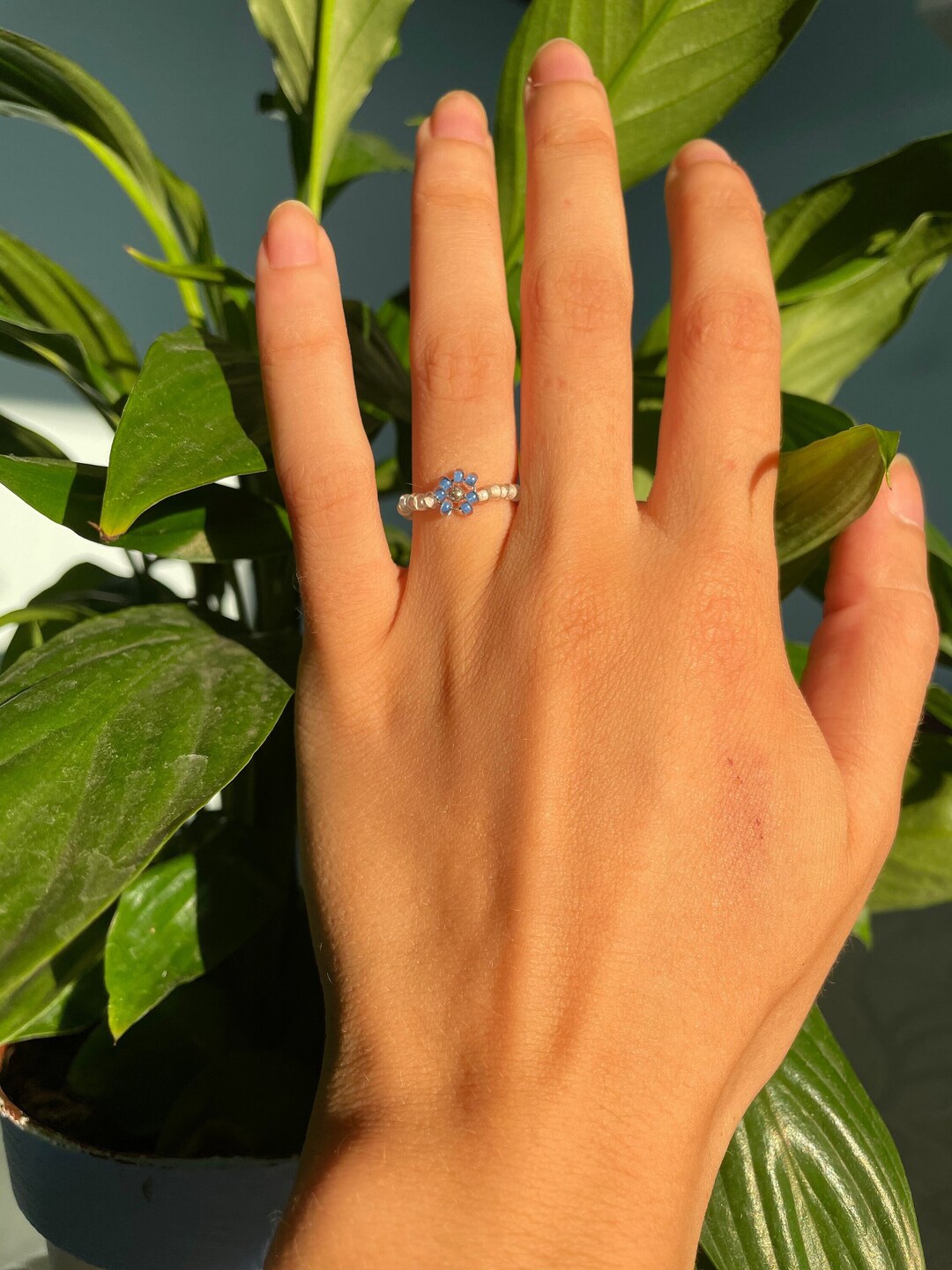 Beaded Blue Flower Ring Cottagecore Ring Blue Ring Beaded - Etsy UK