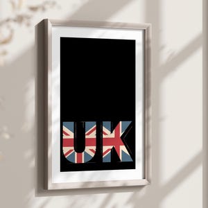 Patriotic English Wall Art, UK Union Jack Typography, United Kingdom Poster, British Culture, England Flag, Trendy British Flag Wall Decor