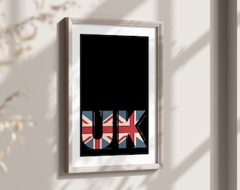 Patriottische Engelse muurkunst, typografie UK Union Jack, poster Verenigd Koninkrijk, Britse cultuur, vlag van Engeland, trendy muurdecoratie Britse vlag