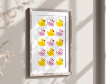 Cute Bathroom Printable, Bathroom Ducks Home Decor Prints, Bathroom Wall Art, Funny Bathroom Print, Bathroom Art Pink Yellow Bathroom Poster