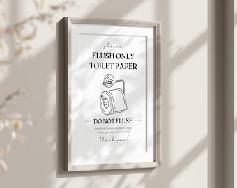 Cute Flush Only Toilet Paper Printable Bathroom Sign, Many Sizes, Sensitive Plumbing, Do Not Flush Sanitary Items, Septic System Protection