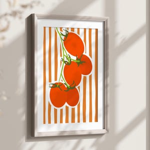 Tomatoes Art Print, Tomatoes and Stripes Art, Trendy Wall Art, Kitchen Wall Decor, Cute Tomato Print, Modern Home Decor, Red Tomato Poster