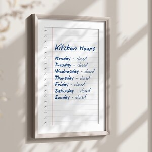 Kitchen Hours Funny Print, Dining Room Wall Art, Aesthetic Hallway Decor, Fun Kitchen Decor, Kitchen Poster, Handwritten Typography Prints