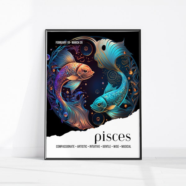 PISCES Birthday Gift, Pisces Star Sign Print, Zodiac Printable Wall Art, Spiritual Water Element Zodiac Instant Download, Home Décor Gifts