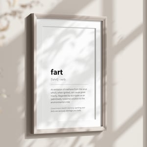 Art imprimable définition pet drôle, cadeau amusant pour lui, décoration de salle de bain amusante, art de chevet, art mural toilettes grossiers, impression murale dictionnaire des pets