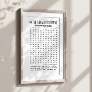 On The Throne But No Phone Bathroom Word Search, Riddles Toilet Print, Funny Toilet Sign, Bathroom Decor Printable Wall Art, Restroom Poster