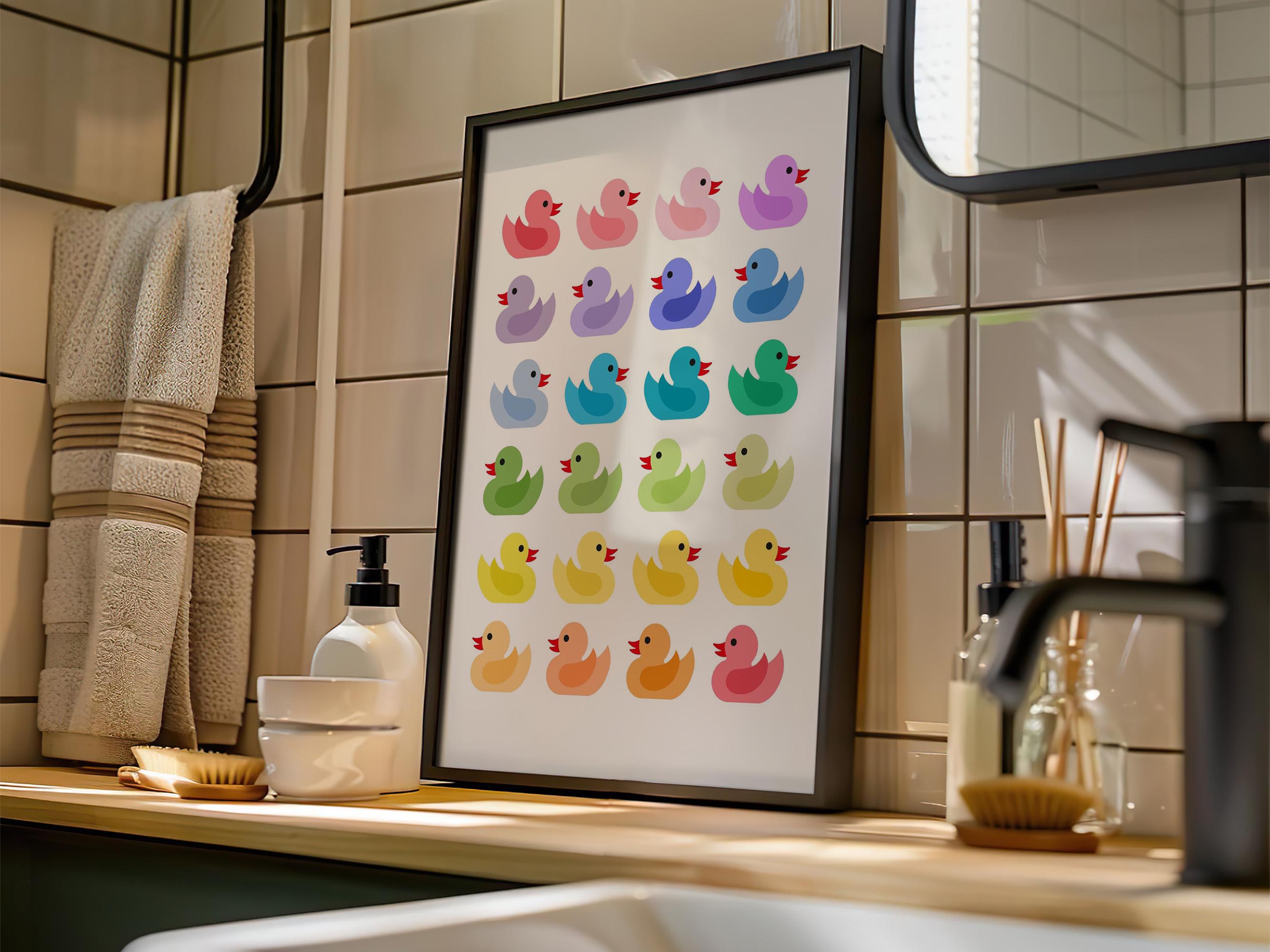 Rubber Duck Bathroom Wall Art Print, Rainbow Art Digital Download ...