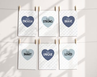 Boho Affirmations Wall Art Prints, Affirmations for Kids, Inspirational Teen Room Decor, I am Strong Loved Smart Enough Brave Unique Posters