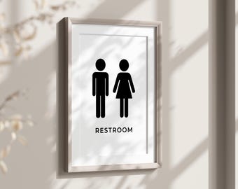 Male Female Restroom Wall Art, His Hers Toilet, Unisex Restroom Sign Digital Download, Men Women Restroom sign Print, Airbnb Bathroom Signs