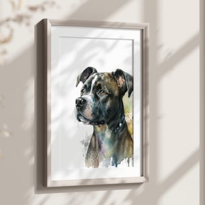 Staffordshire-bulterriër print, Engelse staffy afdrukbare kunst, hond portret cadeau, aquarel abstracte hond digitale print, decor huisdier