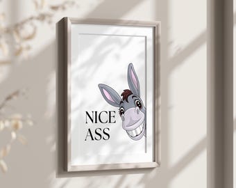 Nice Ass Donkey Poster, Funny Bathroom Decor, Donkey in Bathroom, Restroom Wall Art, Bathroom Printable, Fun Bathroom Print, Bedroom Decor