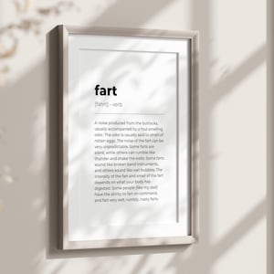 Fart Definition, Fart Gifts, Funny Bathroom Wall Decor, Funny Gifts for Him, Funny Definition Wall Prints, Farting Home Decor, Restroom Sign