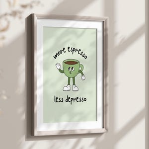 Retro Coffee Print, More Espresso Less Depresso Funky Kitchen Print, Trendy Dining Room Art, Office Wall Poster, Digital Download Home Decor
