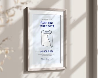 Flush Only Toilet Paper Printable Bathroom Sign, Many Sizes, Sensitive Plumbing, Do Not Flush Sanitary Items Print, Septic System Protection