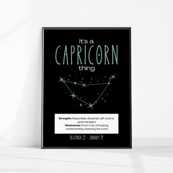 CAPRICORN Star Sign Print, Capricorn Birthday Gift, Zodiac Printable Wall Art, Spiritual Poster, Zodiac Instant Download, Star Sign Décor