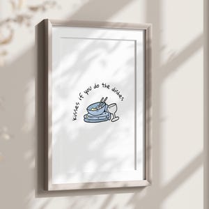 Rustikale Küche Drucke Dekor, Küsse, wenn Sie das Geschirr Druck, Bistro Esszimmer Wandkunst, trendige Küchendekoration, Esszimmer Poster, Café Art