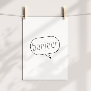 BONJOUR Art Print, French Wall Art, Home Decor, Bonjour Office Print, French Hello Entrance Poster, Bonjour Speech Bubble Printable Wall Art