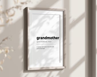 Grandmother Definition, Printable Art, Granny Grandma Nan Nanna, Mothers Day Gift, Grandmother Quote Wall Decor, Grandma Birthday Gift Print