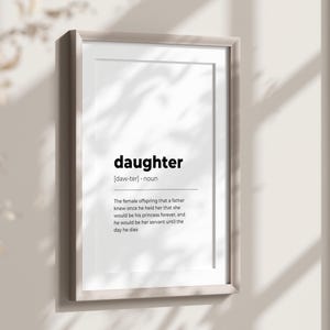 Dochterdefinitieprint, afdrukbare muurkunstcitaten, instant download, cadeaus voor dochter, dochterkamerdecoratie, meisjeskamer muurkunstprint