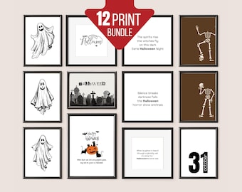12 HALLOWEEN Prints Wall Art, Bundle of 12 Printables, Spooky Home Decor, Halloween Party Gallery Wall Set, Printable Art, Halloween Verses