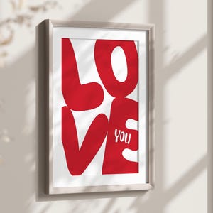 Love You Art Print Trendy Retro Wall Art Red Love Print Aesthetic Typography Printable Wall Art Preppy Love Poster Print Romantic Home Decor