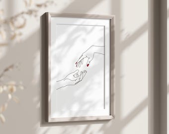 手の恋人たちの線画プリント、モダンな連続線で描かれた手、印刷可能な壁掛けアート、手のスケッチ、寝室の壁掛けアート、即時ダウンロード、ホームデコレーション