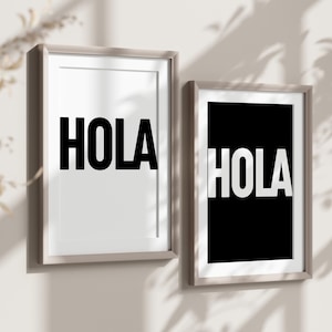 Hola Print Set of 2, Hello in Spanish, Hello Language Sign, Hola Entryway Sign, Hola Office Prints, Spanish Home Decor, Simple Entrance Art