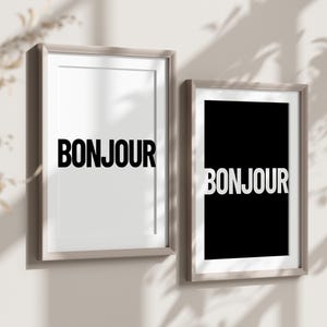 French Wall Art, Bonjour Art Print, French Home Decor, Bonjour Office Prints, Bonjour Entrance Decor, Hello Printable Wall Art, Set of 2 Art