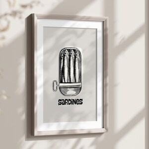 Vintage Sardines Wall Art Print, Tin Fish Print, Canned Sardines Print, Vintage Fish Print, Kitchen Wall Art, Trendy Decor Seafood Printable