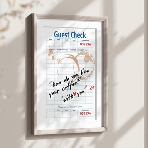 Guest Check Wall Art, Coffee Poster, Aesthetic Kitchen Decor, Retro Poster, Trendy Wall Decor, Coffee Lover Gift Printable Wall Art Download