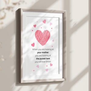 Mother Poem Print, Mother’s Day Gift, Mum Birthday Print, Mother Quote Instant Download, Mother’s Love Quote, Pink Hearts Printable Wall Art