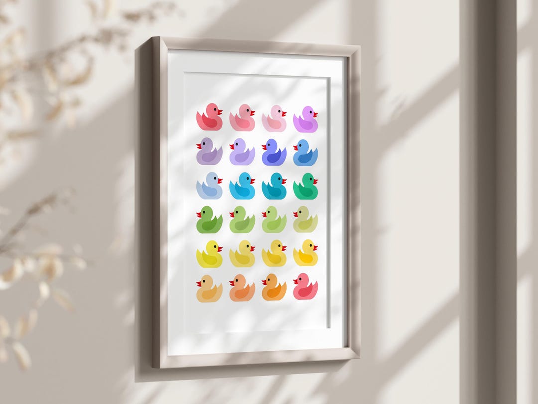 Rubber Duck Bathroom Wall Art Print, Rainbow Art Digital Download ...
