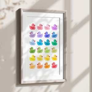 Rubber Duck Bathroom Wall Art Print, Rainbow Art Digital Download, Trendy Bathroom Wall Decor, Bathroom Duck Poster, Cute Kids Bathroom Art