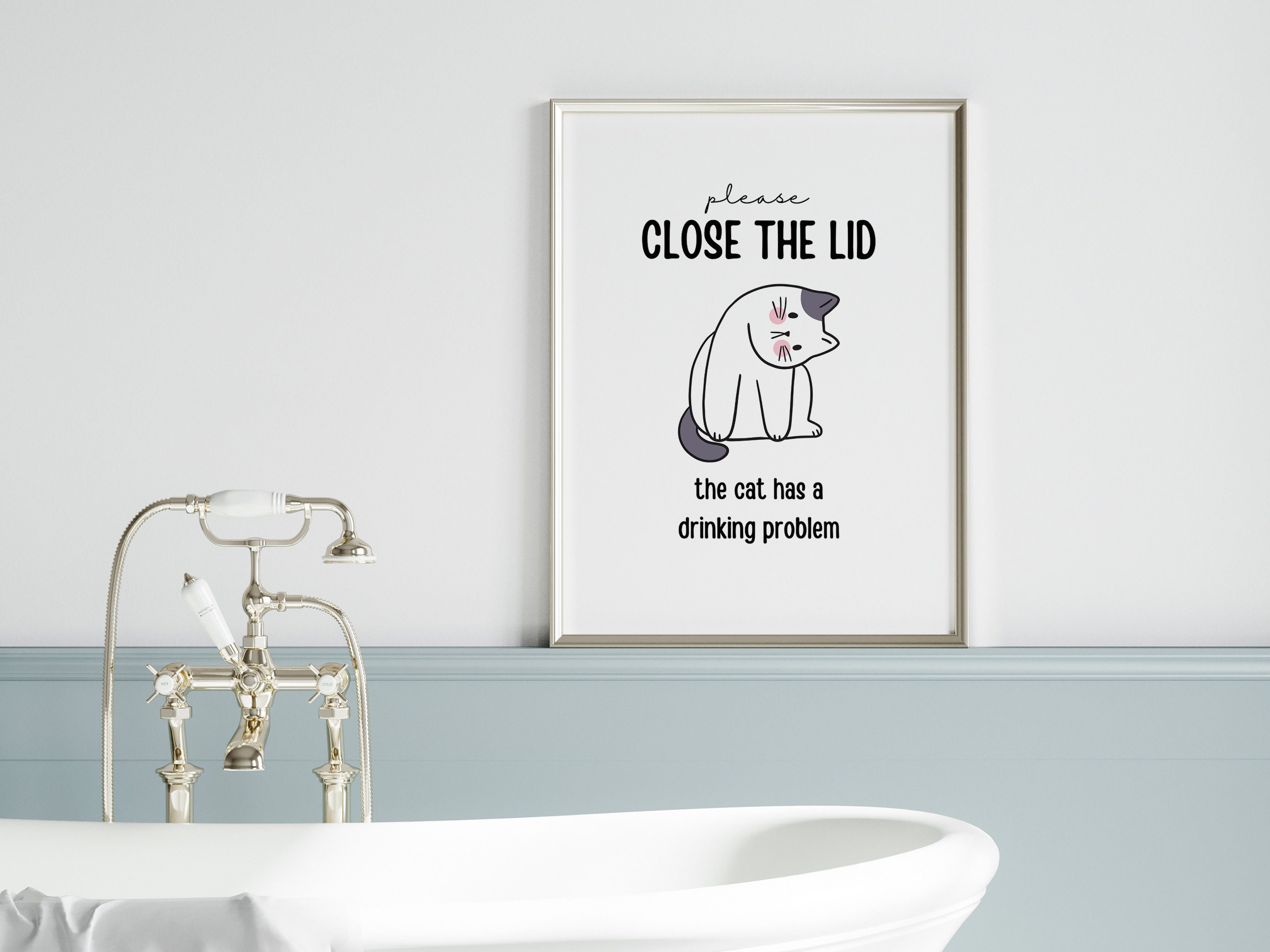 Funny Cat Bathroom Art Print, Bathroom Wall Decor Close the Lid, Cat ...