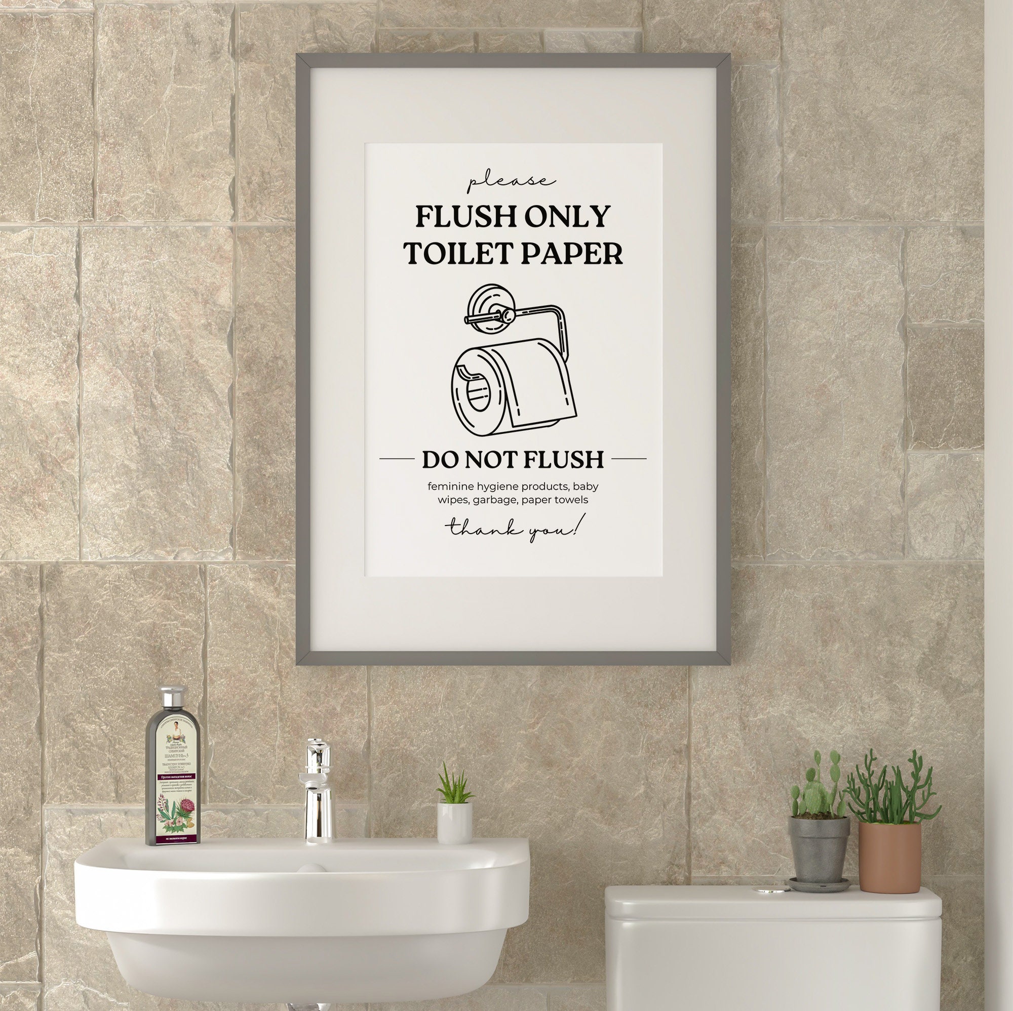Cute Flush Only Toilet Paper Printable Bathroom Sign, Many Sizes