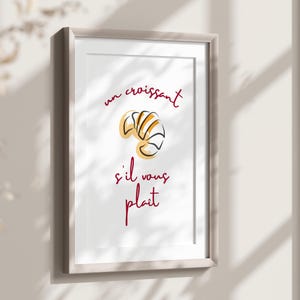 Trendy Croissant Printable Art, French Bakery Wall Art, Kitchen Decor, Cute French Poster, Coffee Shop Print, Breakfast Art Digital Download