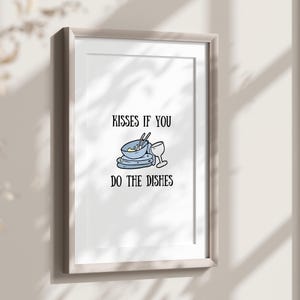 Küsse, wenn Sie das Geschirr machen, Retro Wandkunst, Küchendruck, Boho Esszimmer Dekor, Küchendruck, trendige Küchenkunst, Wohnung Wanddekoration