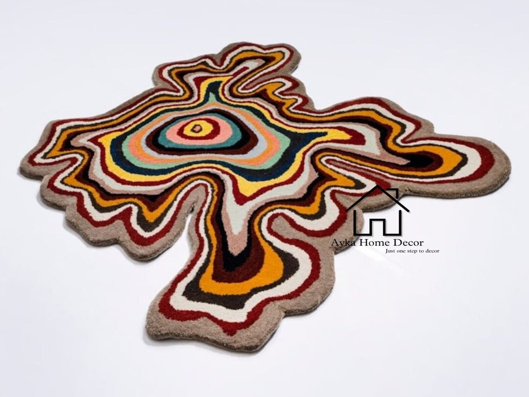 Core Irregular Round Shape Woolen Multi Color Area Rug for Etsy