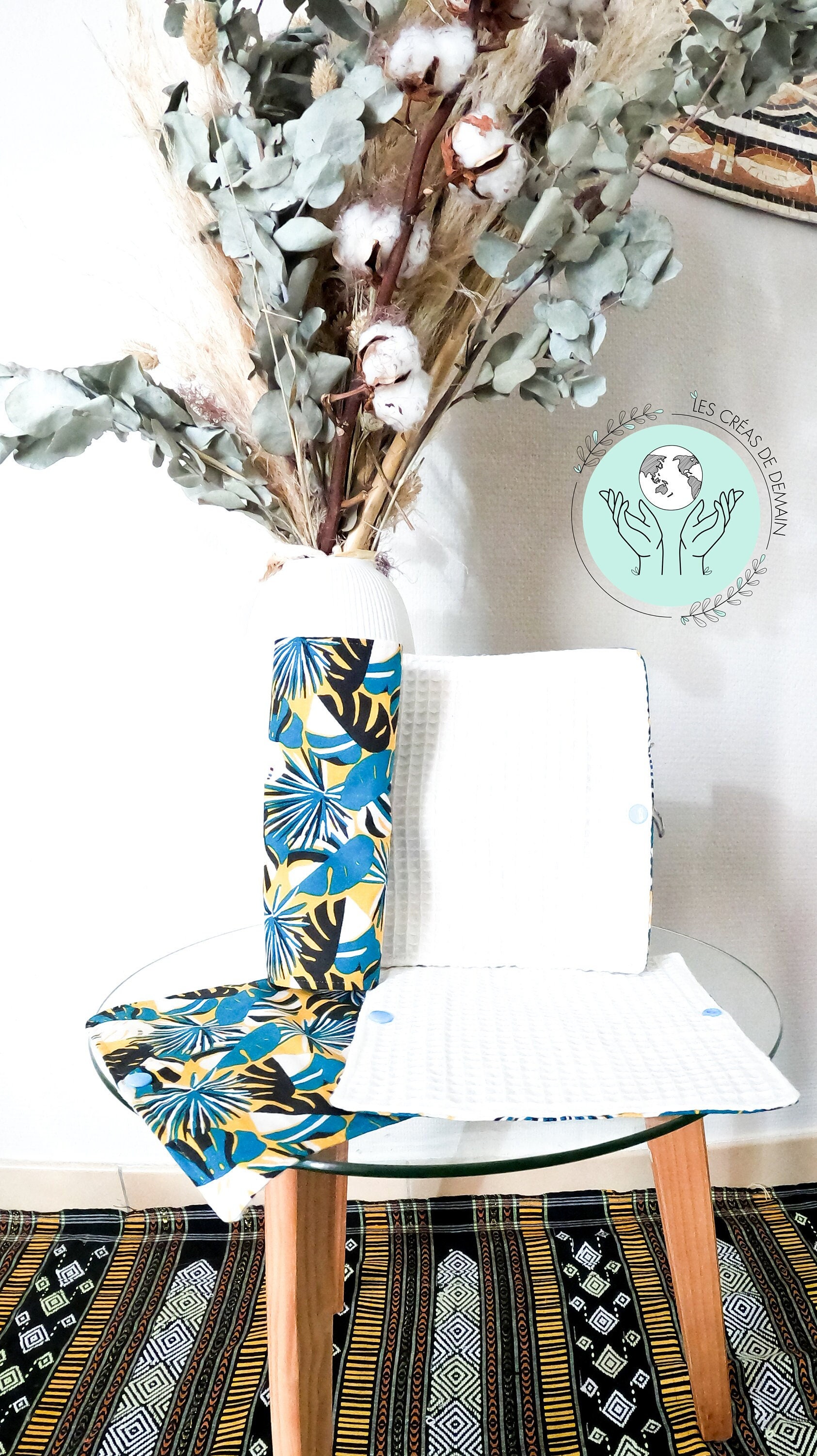 Essuie-Tout Lavable 6 Feuilles avec Pressions Motif Fleur