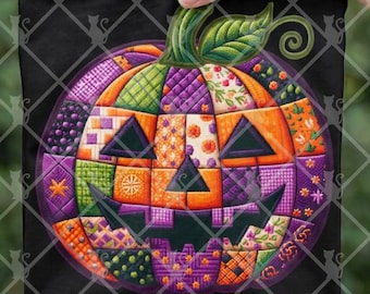 Patchwork Pumpkin Design Digital Download Fall Halloween Jack O' Lantern PNG