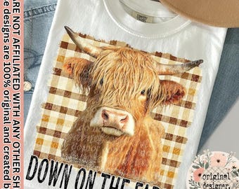 Down on the Farm Highland Cow Vintage Design | Digital Download | PNG File | Sublimation Design| DTF Design | Farm Life | Animal Grunge