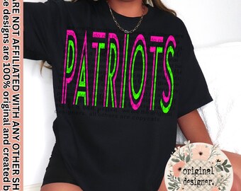 Vibrant Patriots Mascot Typography Design | Digital Download | PNG File |  Custom Sports School Teams | Retro Neon